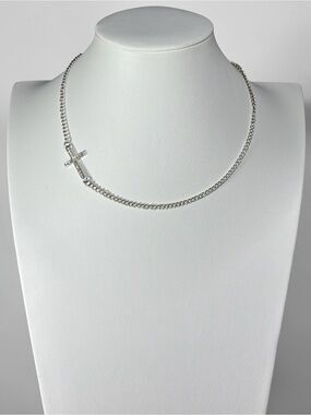 Napier Silver-Tone Crystal Side Cross Necklace